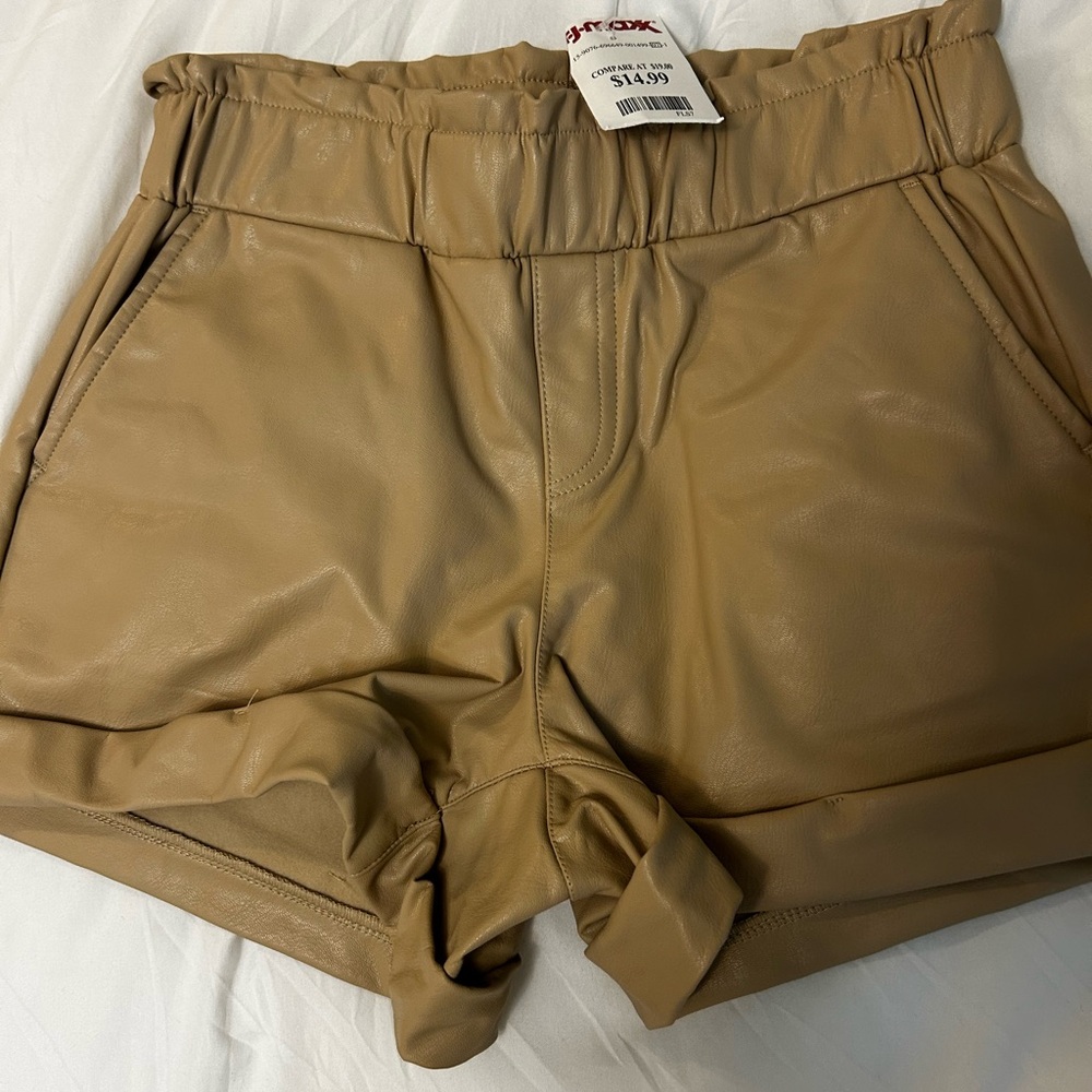 Tan Faux Leather Women's Shorts